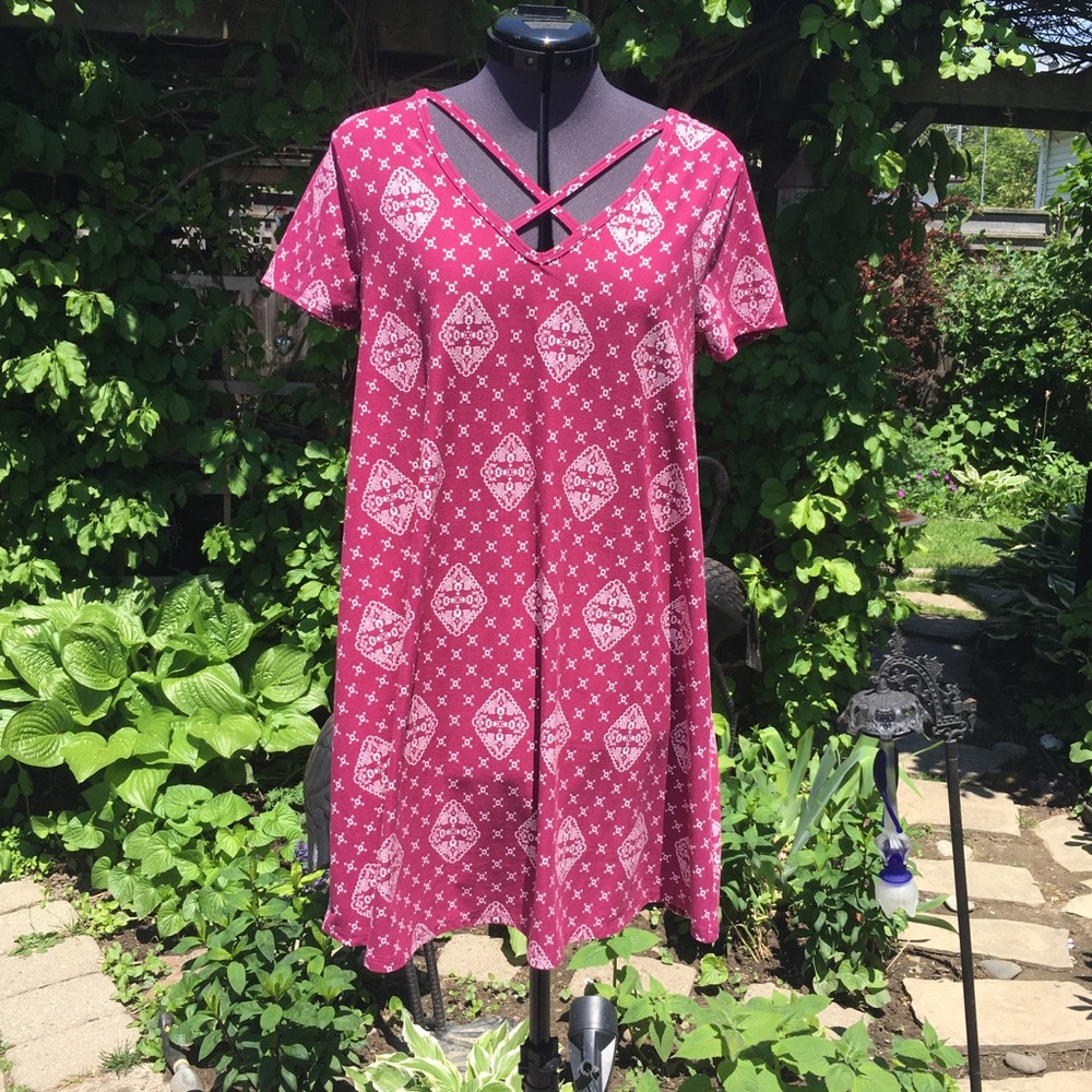Pink Rose super soft Short Sleeve V-neck Sun Dress